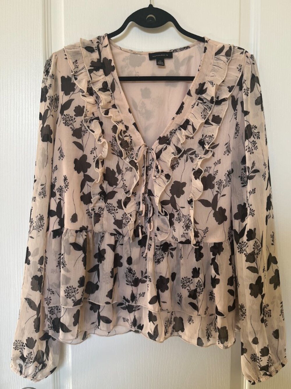 Pink & Black Floral Ruffle Blouse